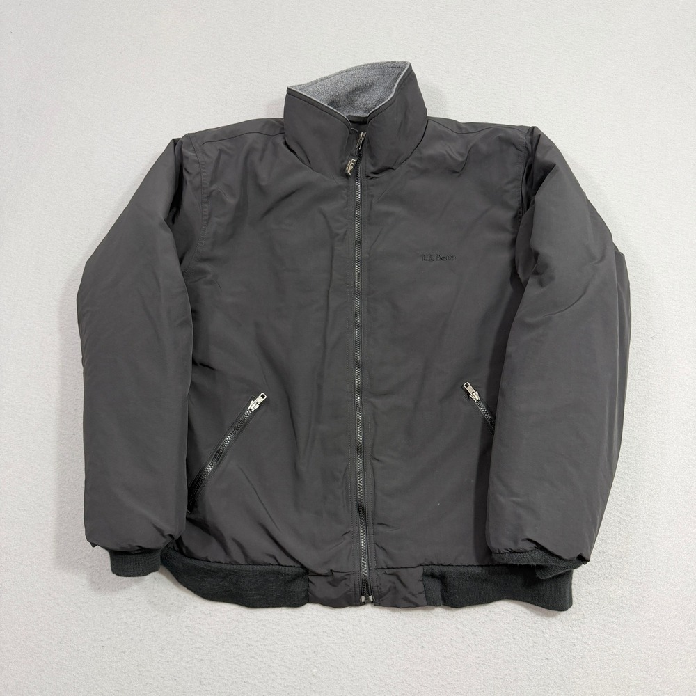 LL Bean Jacket Mens Large Black Warm-Up Bomber Fleece Lined Full Zip UF43